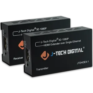 J-Tech Digital HDMI Extender by Single Cat5e/Cat6/Cat7 Cable 1080p 200ft